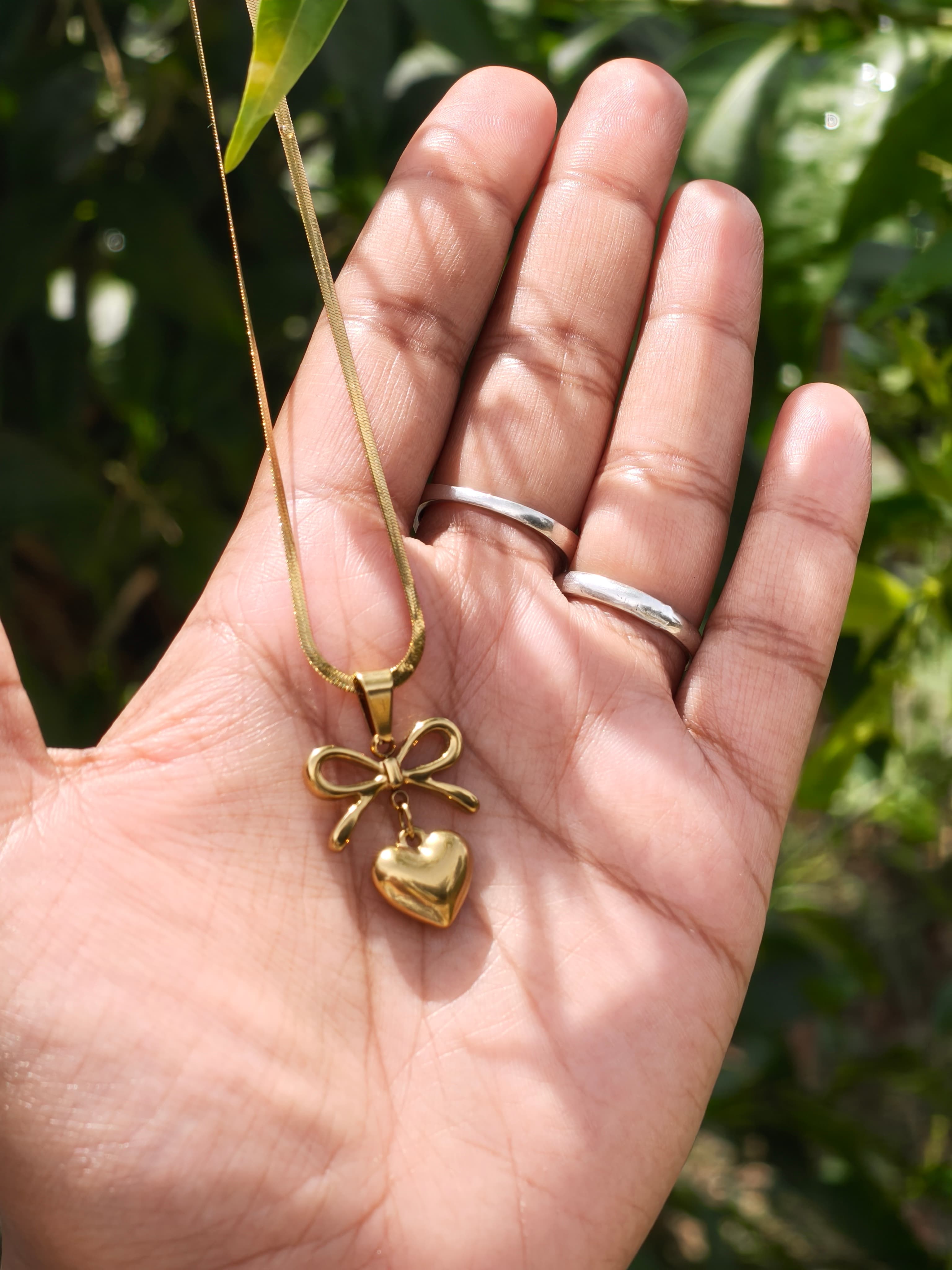 Anti Tarnish Bow Knot Heart Themed Pendant