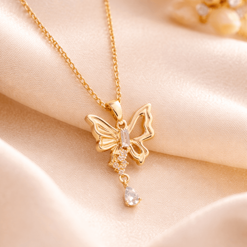 Butterfly Crystal Drop Pendant Necklace